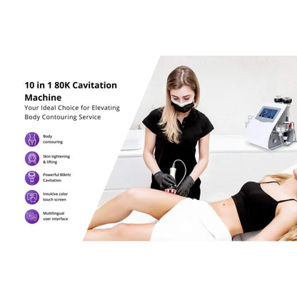 10 In 1 80k Cavitation Machine With RF Vacuum Laser Lipo Pads For Body Sculpting